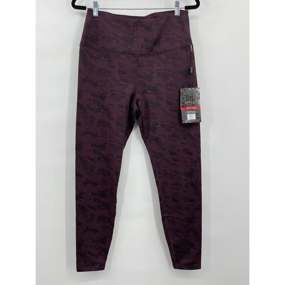 Spyder Active Dark Burgundy Black Pattern Print Leggings Pants Large NEW